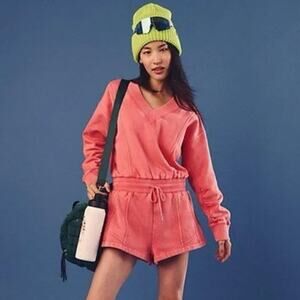 Free People FP Movement Intercept V-Neckline Long Sleeve Drawstring Waist Romper